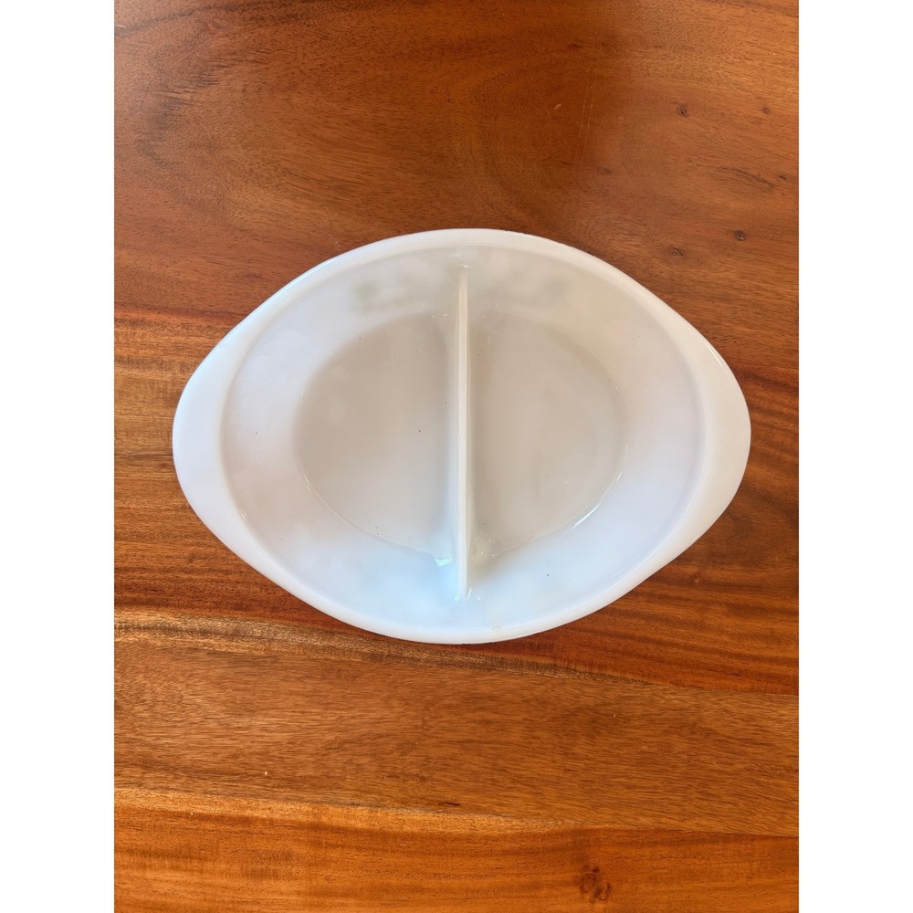Glassbake Vintage "Crazy Daisy Milk Glass Oval Divided Casserole Dish